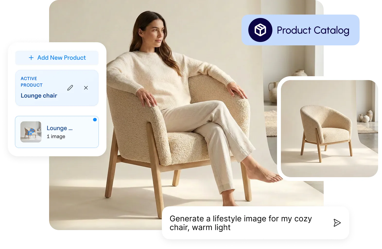 Save products to your catalog and generate lifestyle scenes from saved assets